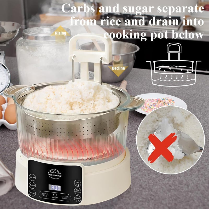 AVIF Low Carb Rice Cooker,3L Multifunction Smart Rice Cooker - 4H Keep Warm,Digital Display,Timer & Reservation Function,Suitable for Cooking,Simmering,Stewing,and Steaming - Image 3